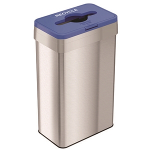 Open Top Recycle Bin with Color-Coded Lid, 21 gal, Plastic/Stainless Steel, Silver/Blue