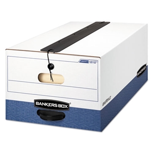 BankersBox Liberty Plus Heavy-Duty Strength Storage Boxes, Legal Files, 15.25" X 24.13" X 10.75", White/blue, 12/carton