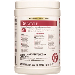 CloroxHth Dispatch Cleaner Disinfectant Towels, 1-Ply, 6.75 x 8, Unscented, White, 150/Canister