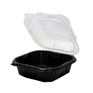 Genpak Large Sandwich Container PP Black / Clear 6.22" x 5.81" x 3 4 / 75 cs