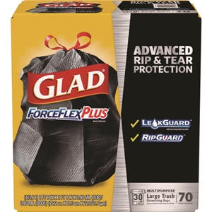 Glad Forceflexplus Drawstring Large Trash Bags, 30 Gal, 1.05 Mil, 30" X 32", Black, 70/box