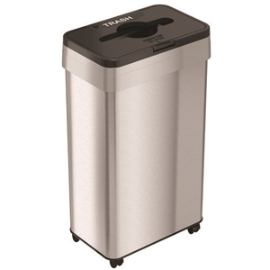 Open Top Trash Bin with Wheels and Color-Coded Lid, 21 gal, Plastic/Stainless Steel, Silver/Black