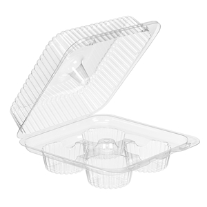 PET 4-Compartment Muffin/Cupcake Container, Clear, 7.75" x 3.13 300/CS