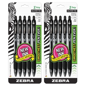 2 Packs of 10 Zebra Z Grip Black 1.0mm 