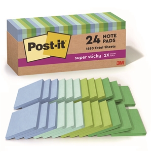 NotesStick 100% Recycled Paper Super Sticky Notes, 3" x 3", Oasis, 70 Sheets/Pad, 24 Pads/Pack