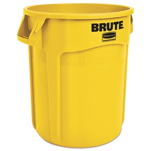 RubbmdComm Vented Round Brute Container, 20 gal, Plastic, Yellow