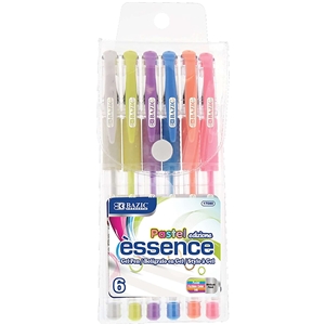 BAZIC Essence Gel Pen 0.8mm Pastel Color, 6-Count Comfort Grip Acid Free Smooth Writing Drawing Coloring Greeting Card Art Gift