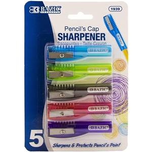 BAZIC Pencil Sharpener Pencil's Cap Top One Blade Sharpeners, Standard Size Pencils 5-Count Home School Office