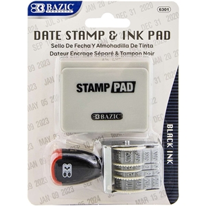 BAZIC Date Stamp and Ink Pad - Black Ink, Stamp Impression Size 1 Inch x 0.15 Inch, Office, Shipping, Receiving, Accounting