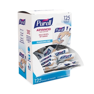 PURELL Advanced Hand Sanitizer Single Use, Gel , 1.2 mL, Packet, Fragrance-Free, 125/Box, 12 Box/Carton