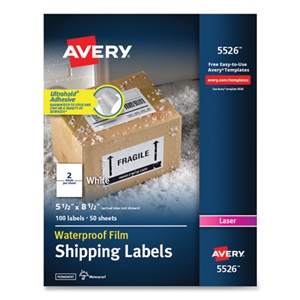 Avery Waterproof Shipping Labels With Trueblock Technology, Laser Printers, 5.5 X 8.5, White, 2/sheet, 50 Sheets/pack