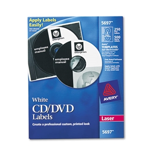 Avery Laser Cd Labels, Matte White, 250/pack