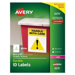 Avery Durable Permanent Id Labels With Trueblock Technology, Laser Printers, 8.5 X 11, White, 50/pack