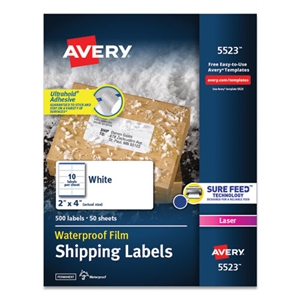 Avery Waterproof Shipping Labels With Trueblock And Sure Feed, Laser Printers, 2 X 4, White, 10/sheet, 50 Sheets/pack