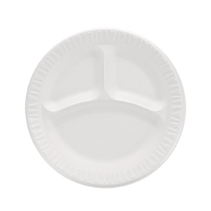 Dart Concorde Foam Plate, 3-Compartment Plate, 9" dia, White, 125/Pack, 4 Packs/Carton